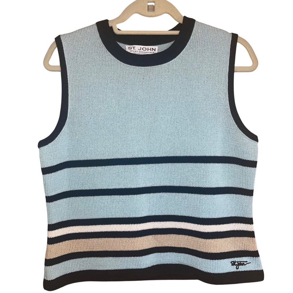 St. John Vintage Womens Sweater Vest Size Medium Blue Santana Knit Casual